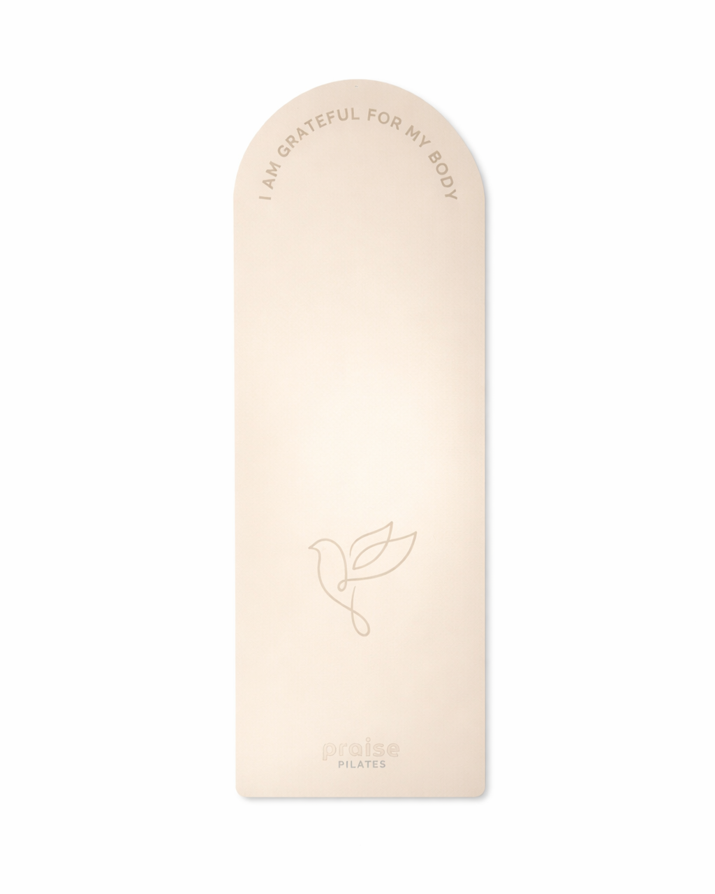 Beige Pilates mat with quote and dove print